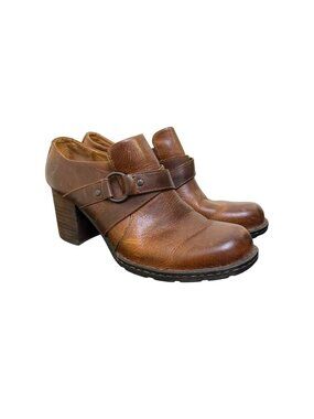 Born Brown Leather Heeled Clogs Size 10